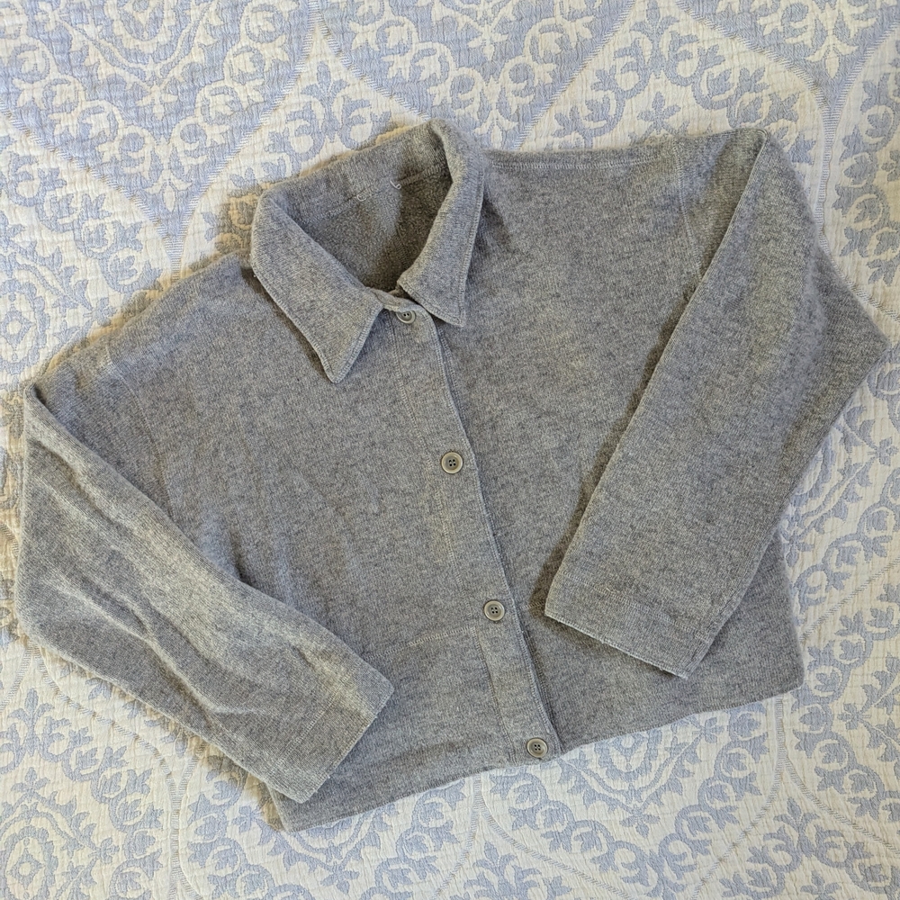 J. Crew Gray Button-Up Knit Jacket - image 1